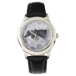 Black beauties horse heads watch