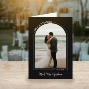 Black Beautiful Arch Wedding Photo Love & Thanks Letterpress Thank You Card