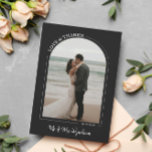 Black Beautiful Arch Wedding Photo Love & Thanks Thank You Card<br><div class="desc">Beautiful and elegant photo thank you card to send to your wedding guests. Double sided wedding thank you card with two photos, one in an arch shaped frame with LOVE & THANKS written in a curve. Black wedding thank you card with your names in a modern white brush script. Black...</div>