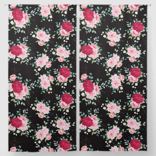 Black Beautiful Blooming Flowers Red Pink Foliage Blackout Curtains