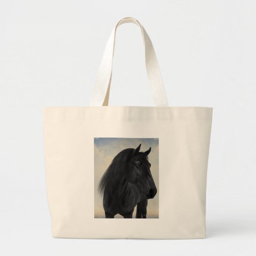Black Beauty _ Black Friesian Horse Portrait Large Tote Bag