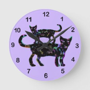 Black Beauty Cats Round Clock