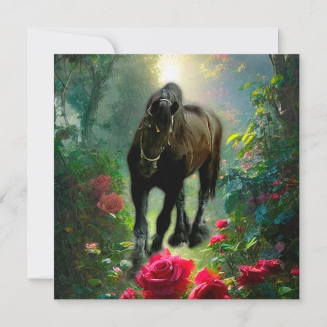 Black Beauty Friesian Horse Fantasy - Greeting Car Invitation (Front)