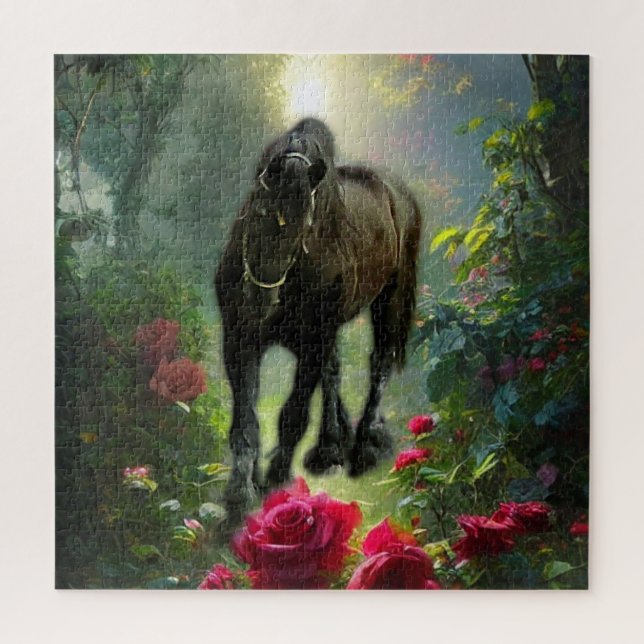 Black Beauty Friesian Horse Fantasy - Puzzle (Vertical)