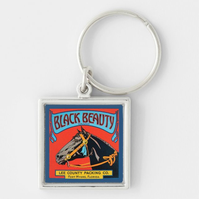 Black Beauty Horse on Red Background Keychain (Front)