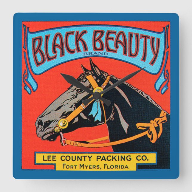 Black Beauty Horse on Red Background Square Wall Clock (Front)