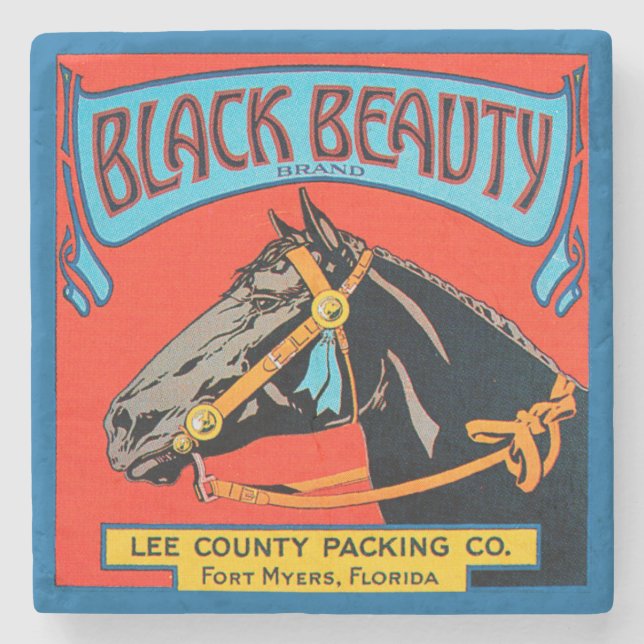 Black Beauty Horse on Red Background Stone Coaster (Front)