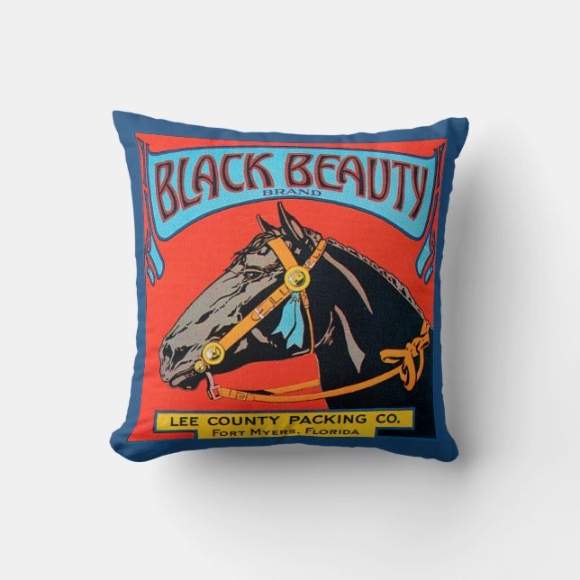 Black Beauty Horse on Red Background Throw Pillow (Front)