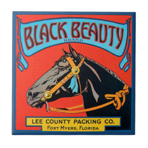 Black Beauty Horse on Red Background Tile
