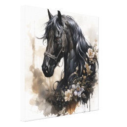 Black beauty horse portrait canvas print