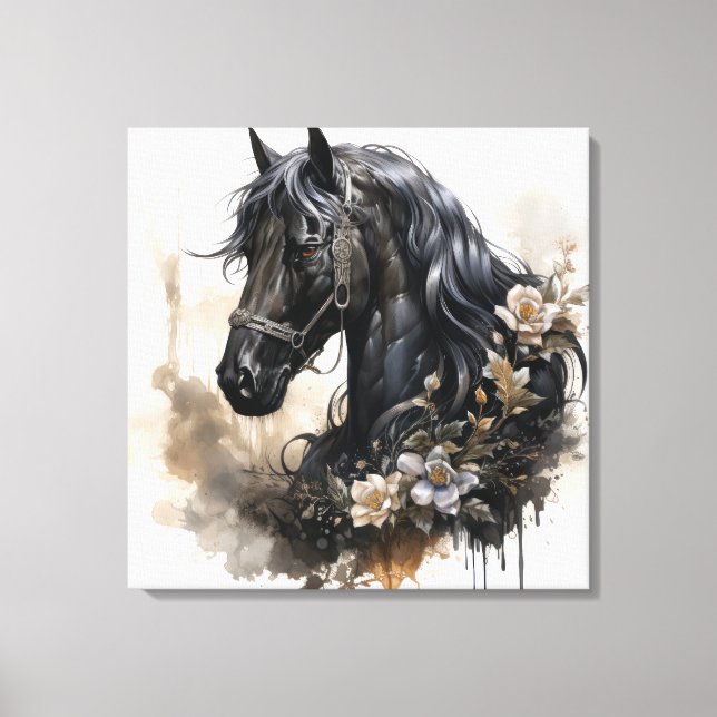 Black beauty horse portrait canvas print (Front)