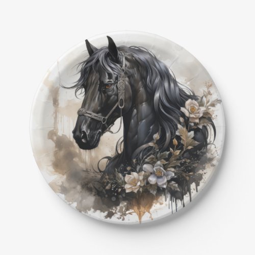 Black beauty horse portrait paper plates