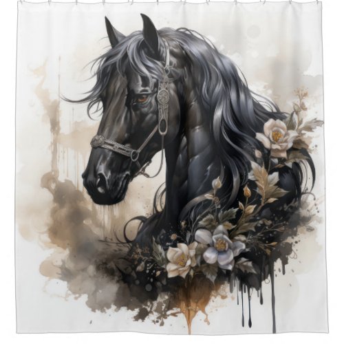 Black beauty horse portrait shower curtain