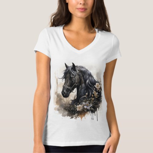 Black beauty horse portrait T_Shirt
