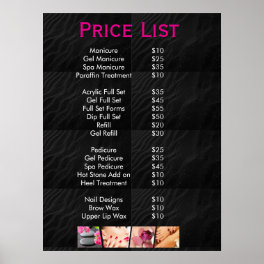 Black beauty Nail Salon Price List Menu Poster