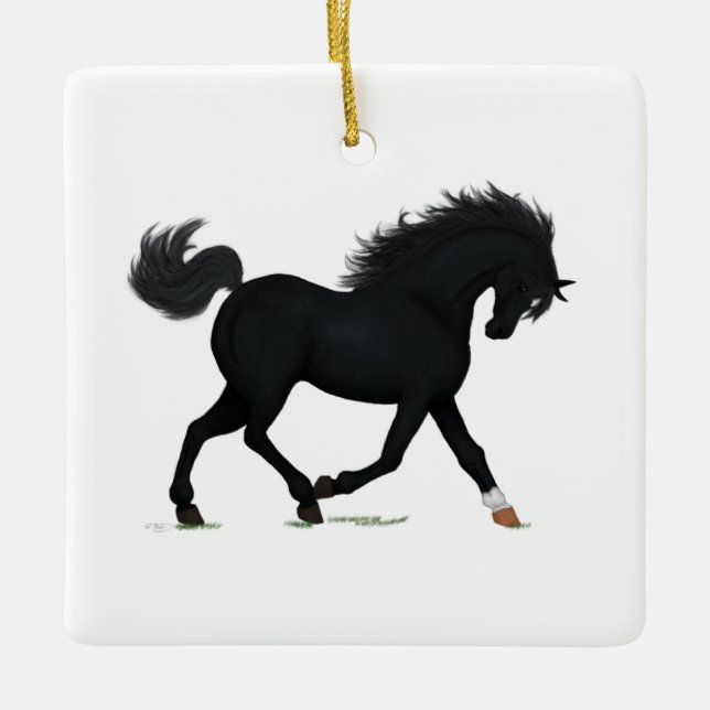 Black Beauty Personalized Christmas Horse Pony Ceramic Ornament (Front)