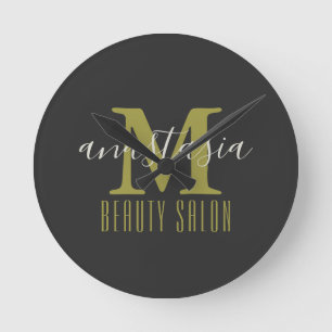 Black Beauty Salon by Anastasia Monogram Round Clock