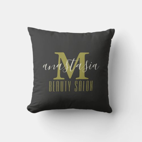 Black Beauty Salon by Anastasia Monogram Throw Pillow