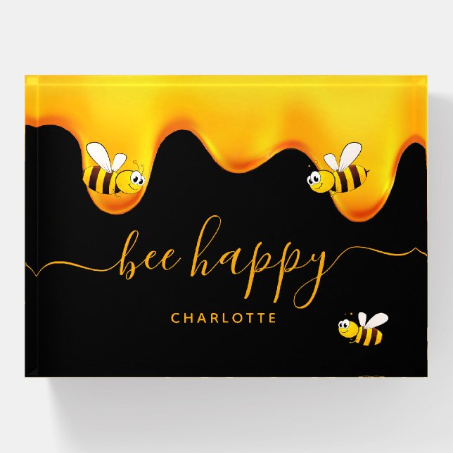 Black bee happy bees sweet honey paperweight (Front)
