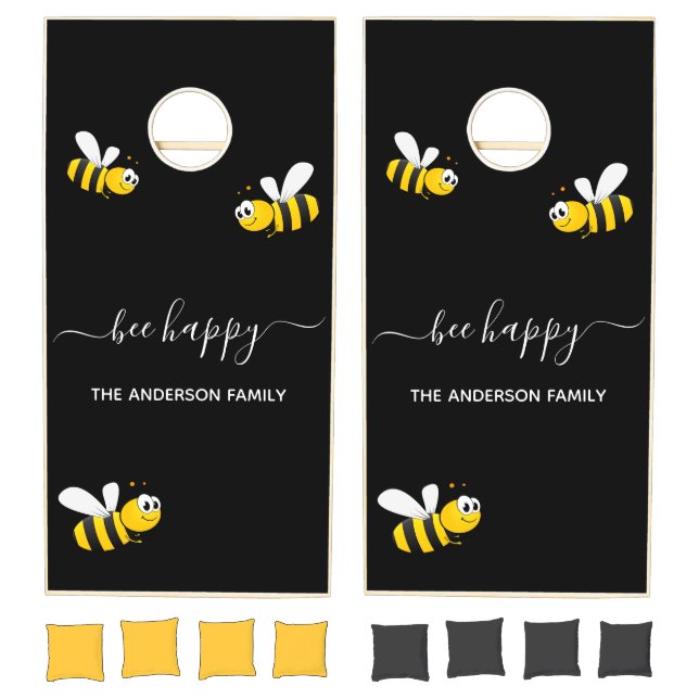 Black bee happy bumble bees summer fun humor cornhole set (Set)