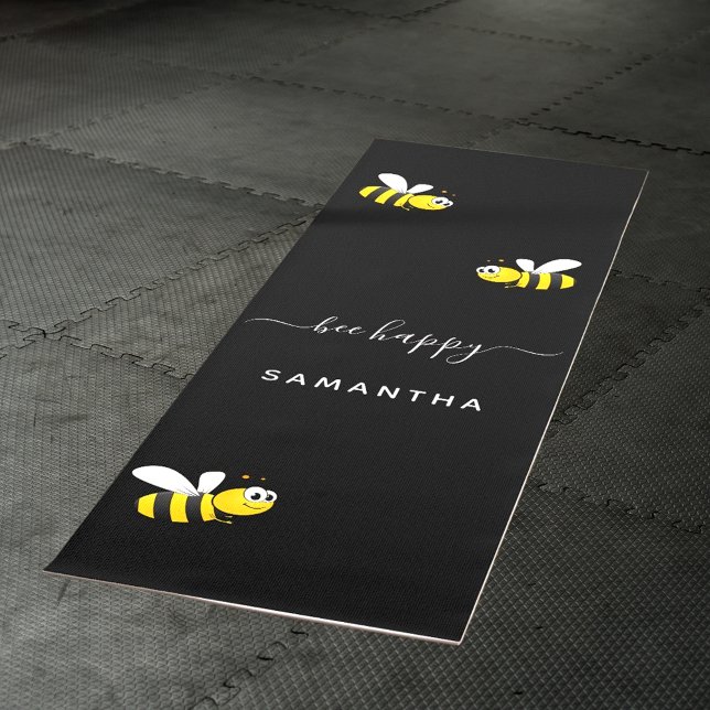 Black bee happy bumble bees summer fun humor name yoga mat (Creator Uploaded)