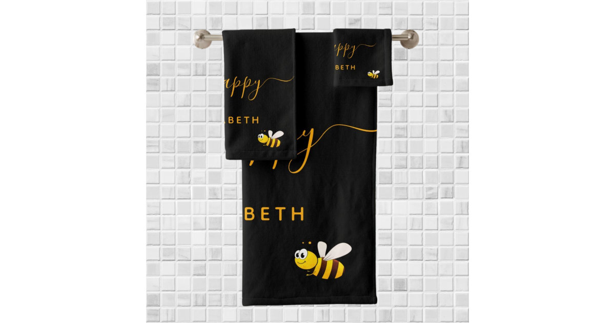 2 Two Country Bumble Honey BEE Happy Kitchen Towels Hand Towels 15 x 25  White