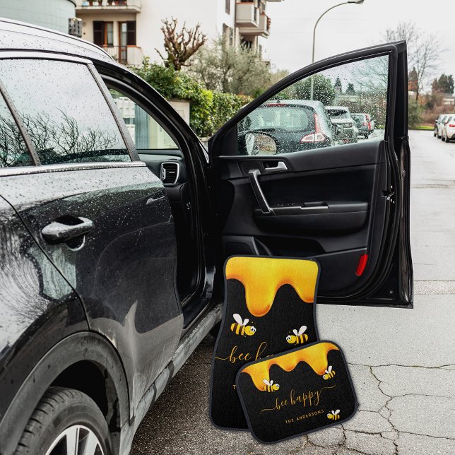 Black bee happy bumble bees sweet honey monogram car floor mat (Creator Uploaded)