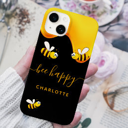 Black bee happy bumble bees sweet honey monogram Case-Mate iPhone 14 case