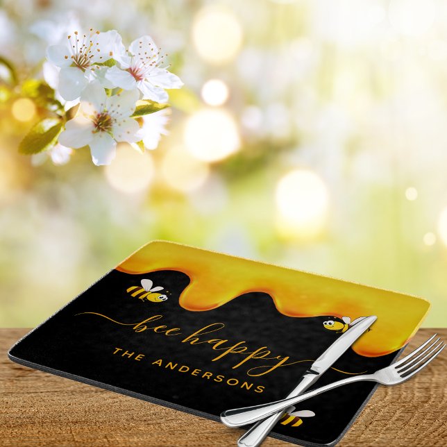 Black bee happy bumble bees sweet honey monogram cutting board (Creator Uploaded)