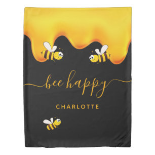 Black bee happy bumble bees sweet honey monogram duvet cover