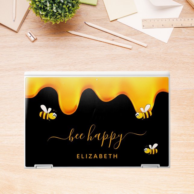 Black bee happy bumble bees sweet honey monogram HP laptop skin (Creator Uploaded)