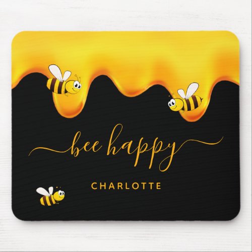 Black bee happy bumble bees sweet honey monogram mouse pad