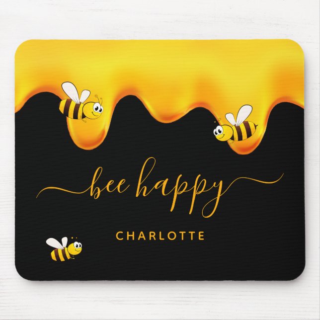 Black bee happy bumble bees sweet honey monogram mouse pad (Front)