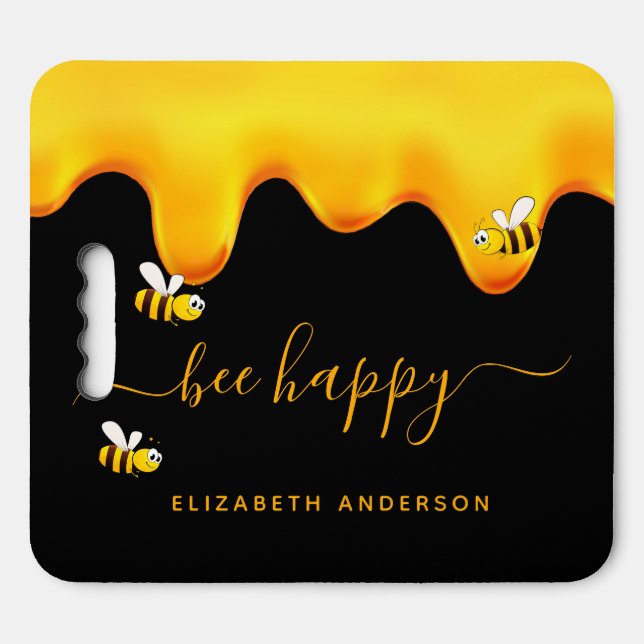 Black bee happy bumble bees sweet honey monogram seat cushion (Front Horizontal)