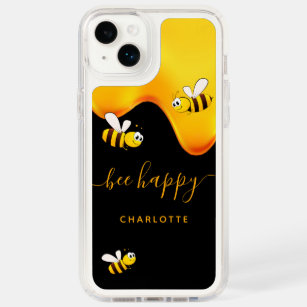 Honey Bumble Bee Texture Personalized Initial Black Rubber Phone Case  Compatible with Apple iPhone 15 Pro Max Plus, 14 Pro Max Plus, 13 Pro Max  Mini