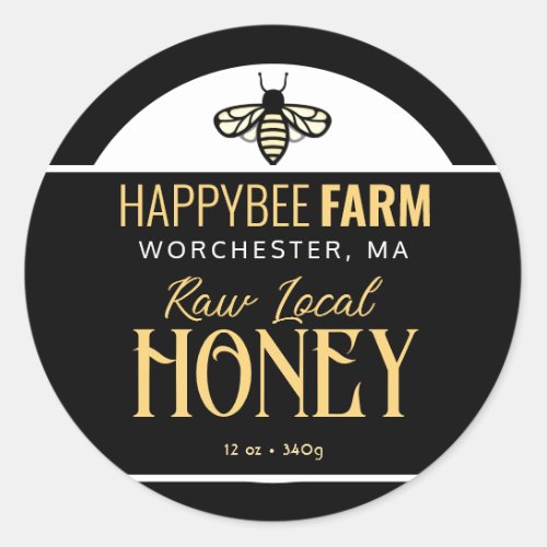 Black Bee Honey Farm Name Apiary Logo Yellow Classic Round Sticker