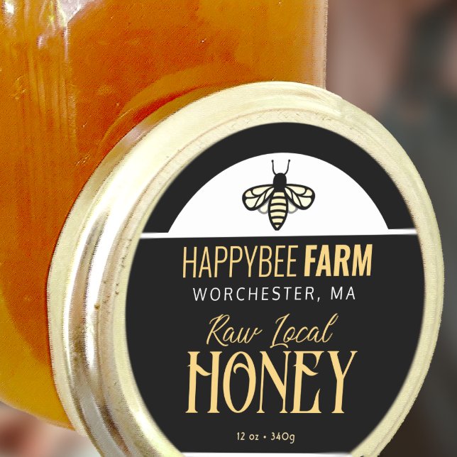 Black Bee Honey Farm Name Apiary Logo Yellow Classic Round Sticker (Creator Uploaded)