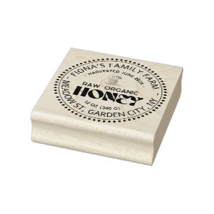 Black Bee Honey Label Metallic Gold Text Rubber Stamp