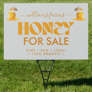 Black Bee Honey Label Metallic Gold Text Sign