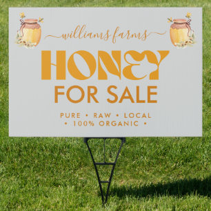Black Bee Honey Label Metallic Gold Text Sign