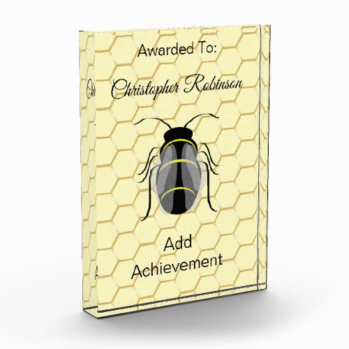 Black Bee On Honeycomb Personalised Acrylic Award