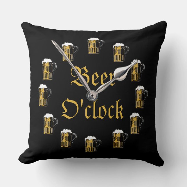 Black Beer O'Clock Throw Pillow (Front)