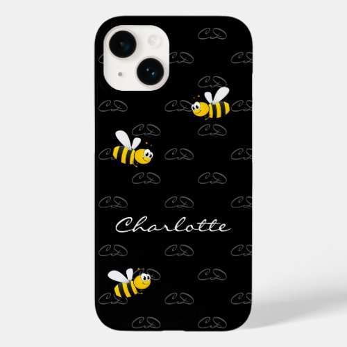 Black bees fun humor monogram pattern Case_Mate iPhone 14 case