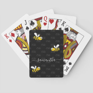 Black bees fun humor monogram poker cards