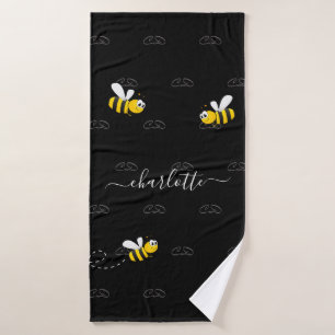 Black bees summer fun humor monogram bath towel set