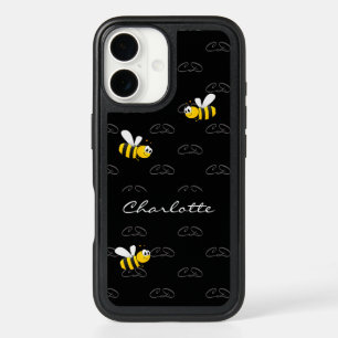Black bees summer fun humor monogram iPhone 16 case