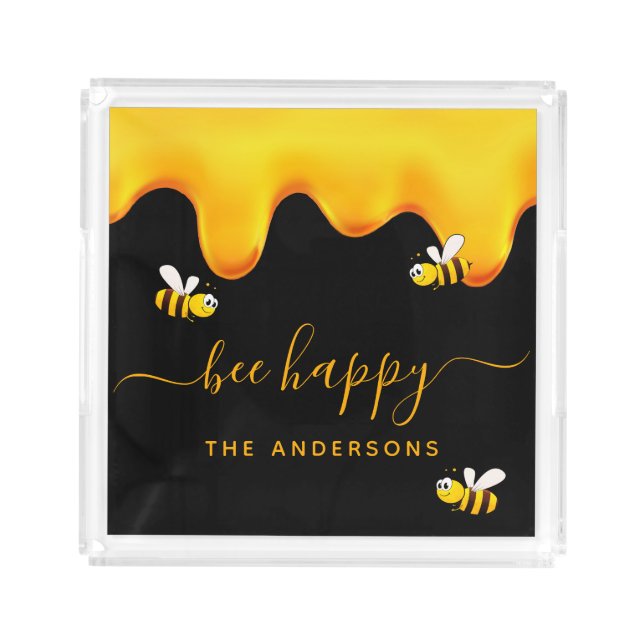 Black bees sweet honey name acrylic tray (Front)
