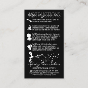Black Before After Care Instruction Spray Tan Business Card