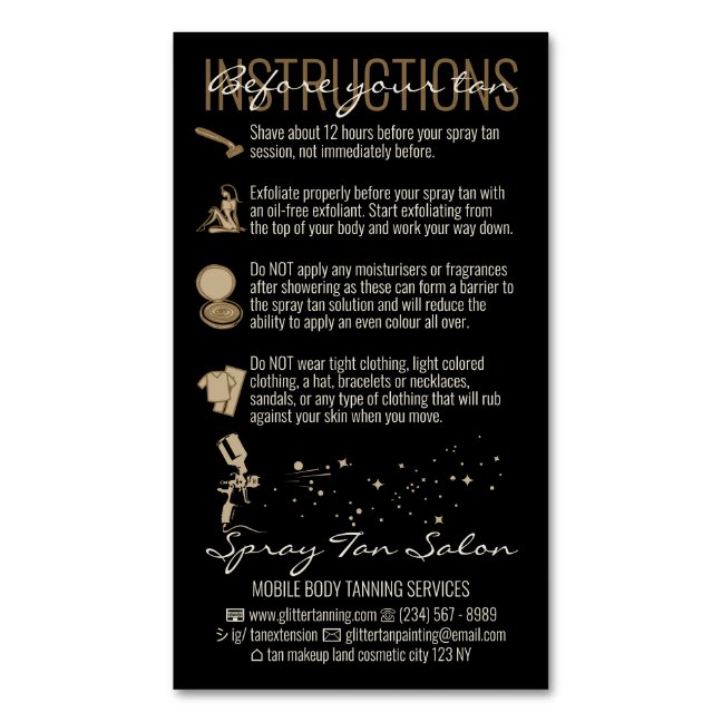 Black Before After Icon Care Instruction Spray Tan Business Card Magnet