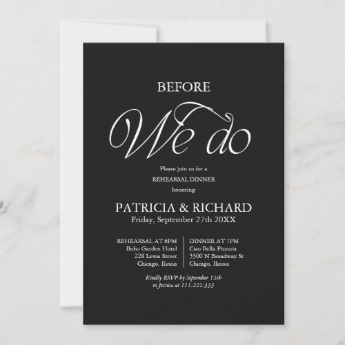Black Before We Do Wedding Rehearsal Dinner Invitation